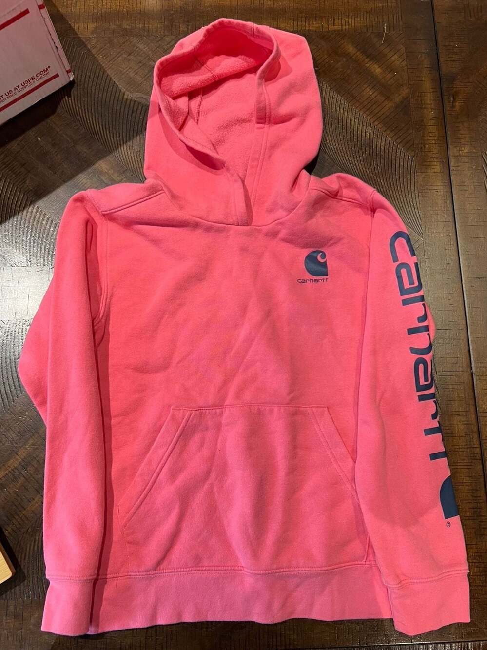 Carhartt Youth Girls Logo Sleeve Pullover Hoodie Pink Size Medium (10)